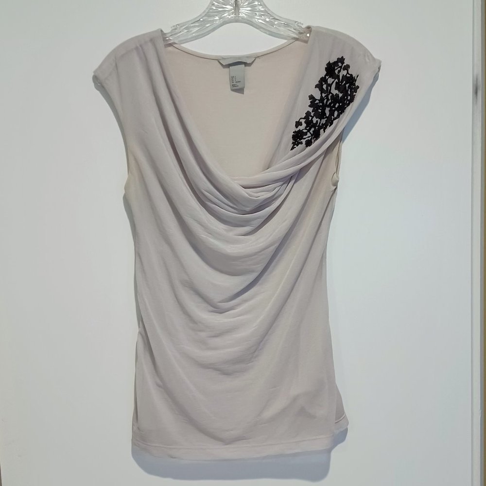H&M taupe & black beaded drape neck dressy sleeveless tank top